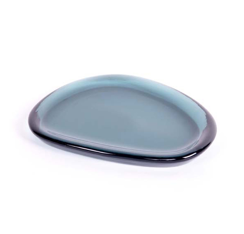 Small blue glass platter - Plat verre 13x16cm